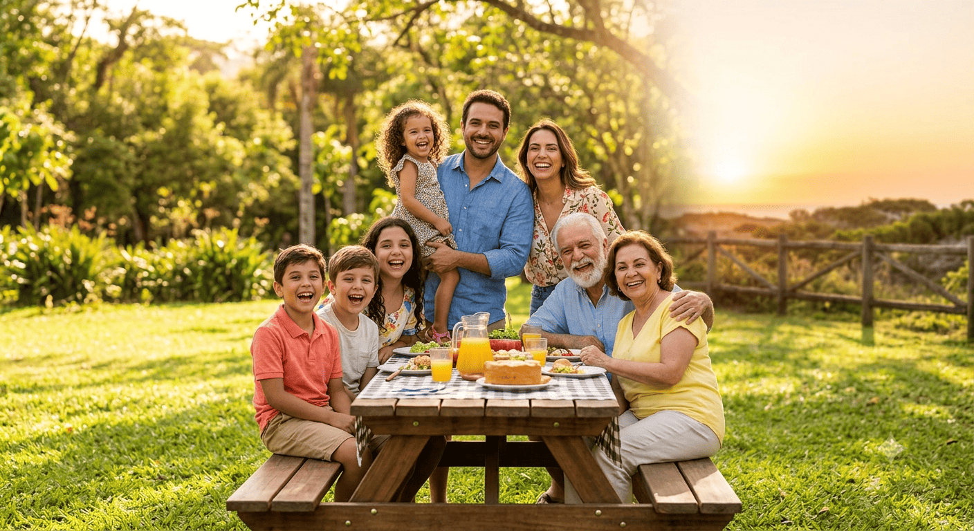Familia disfrutando el desayuno