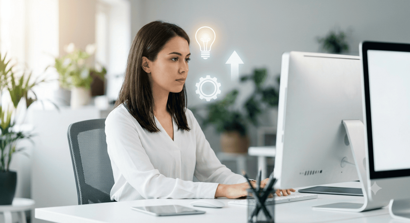 Persona trabajando enfocada, rendimiento cognitivo